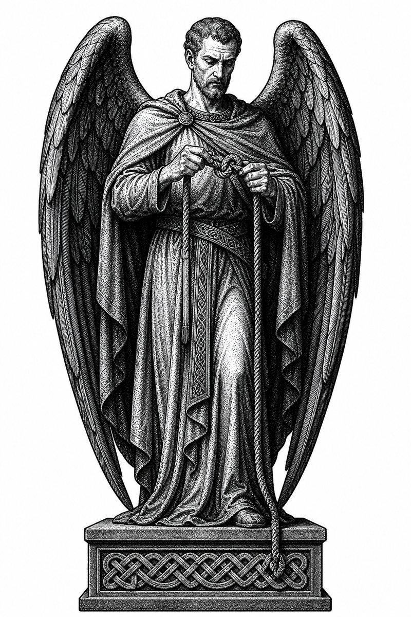 Armaros, a fallen Watcher of 1 Enoch — blackwork engraving