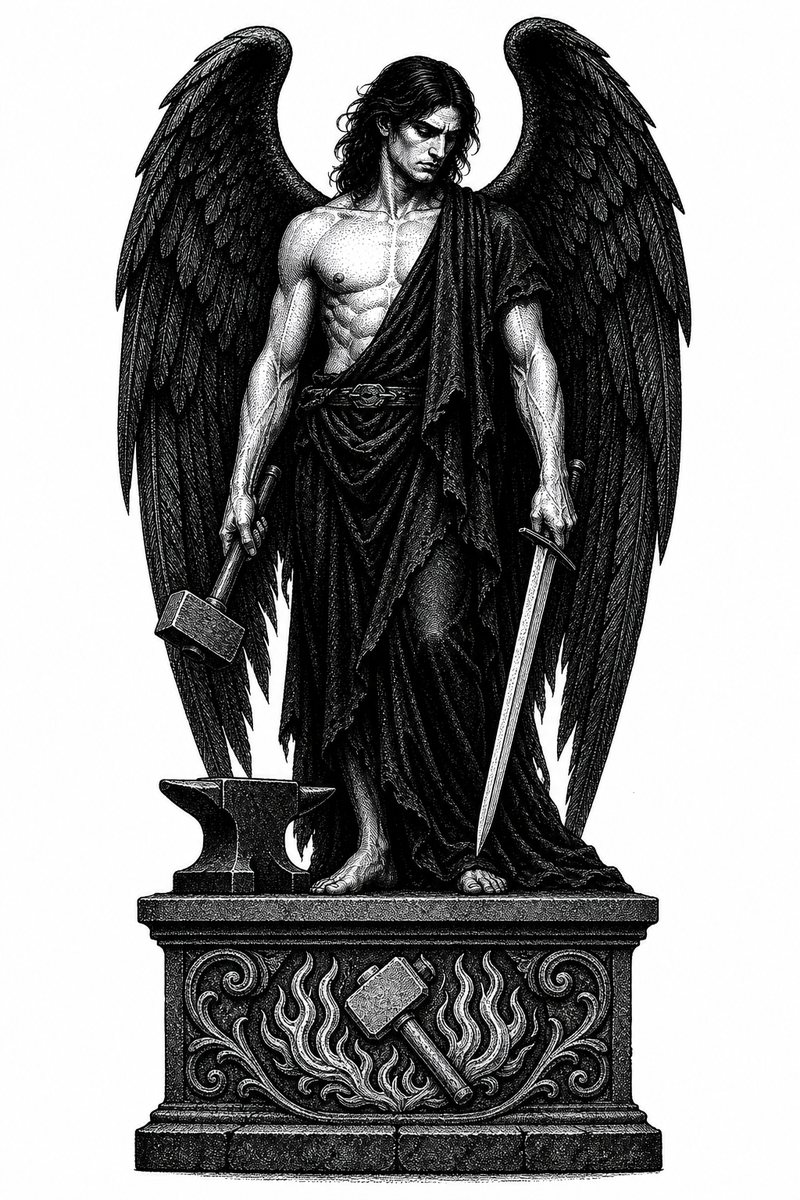 Azazel, a fallen Watcher of 1 Enoch — blackwork engraving