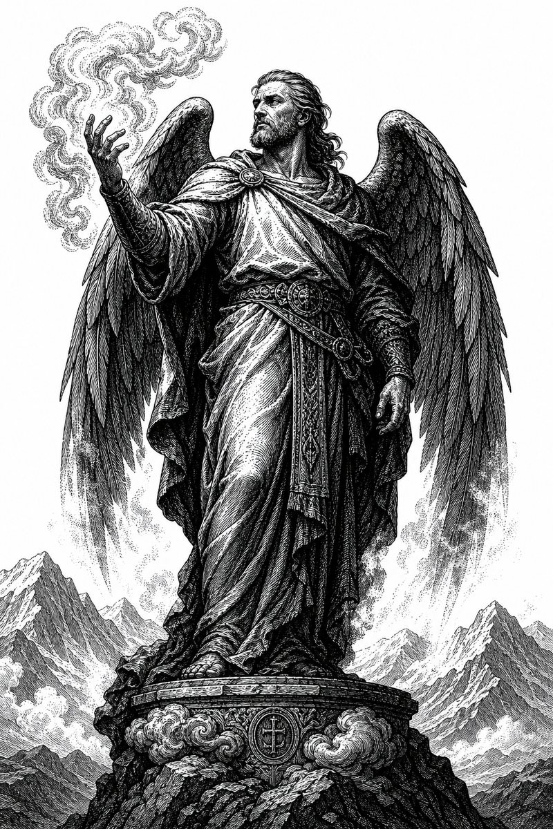 Ezeqeel, a fallen Watcher of 1 Enoch — blackwork engraving