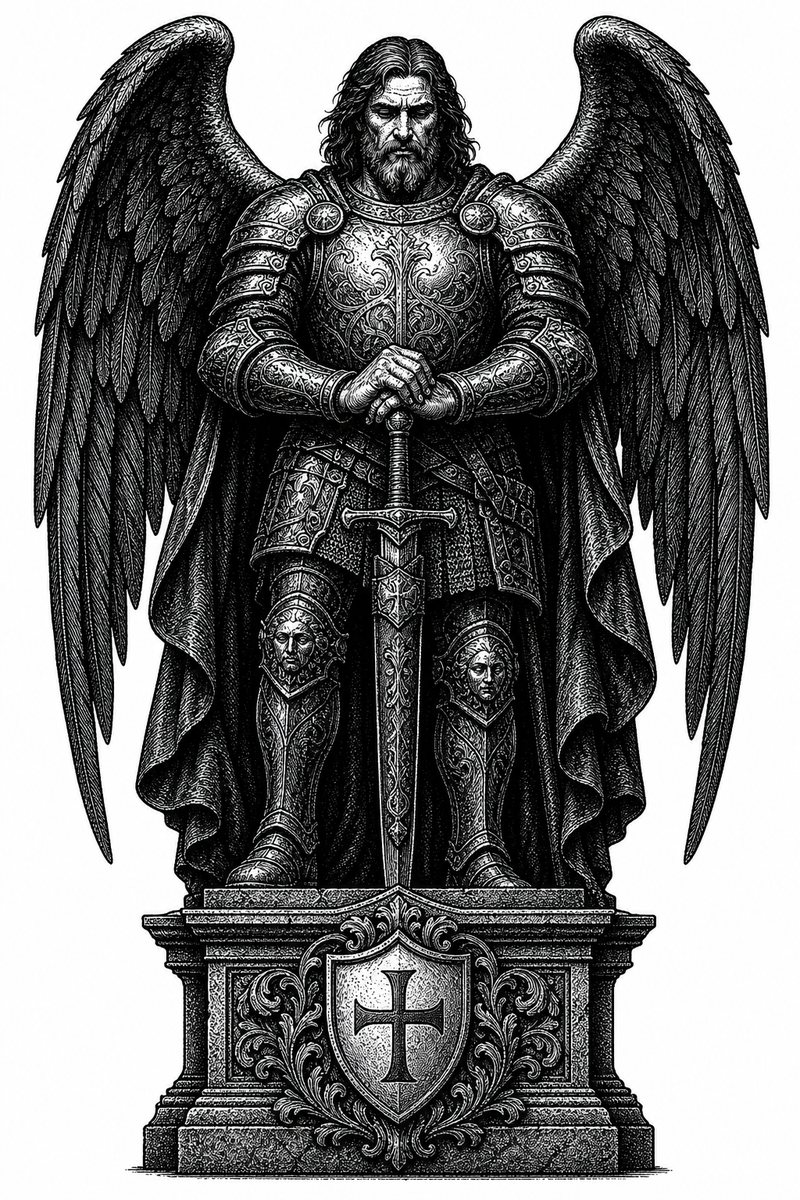 Gadreel, a fallen Watcher of 1 Enoch — blackwork engraving