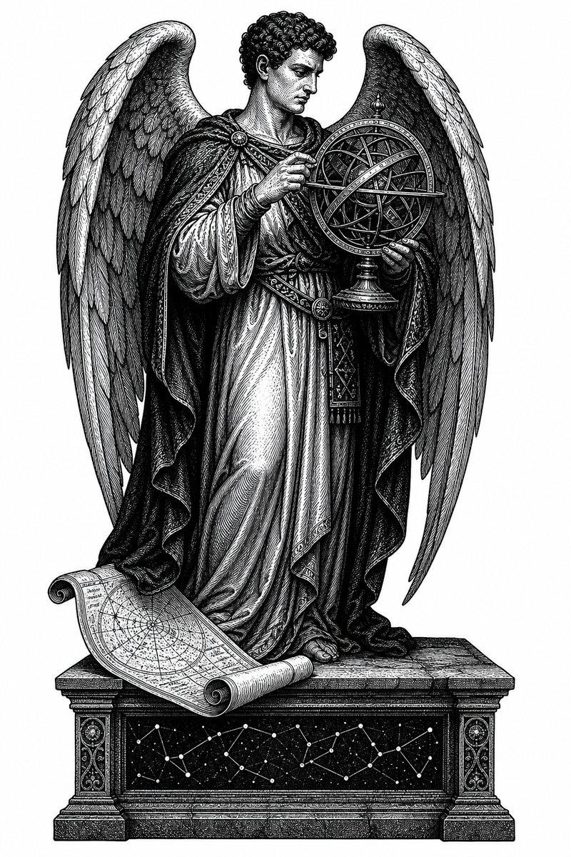 Kokabiel, a fallen Watcher of 1 Enoch — blackwork engraving