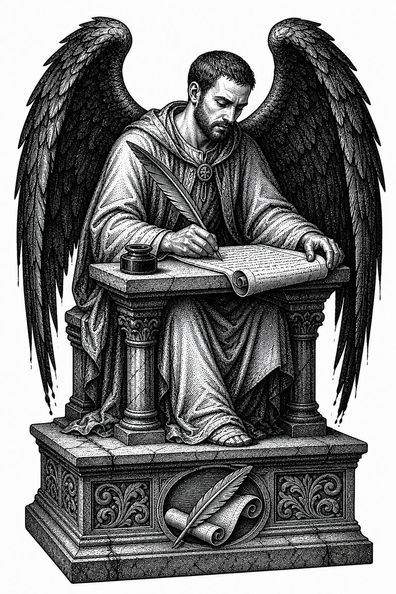 Penemue, a fallen Watcher of 1 Enoch — blackwork engraving