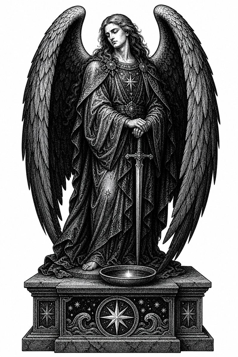Ramiel, a fallen Watcher of 1 Enoch — blackwork engraving