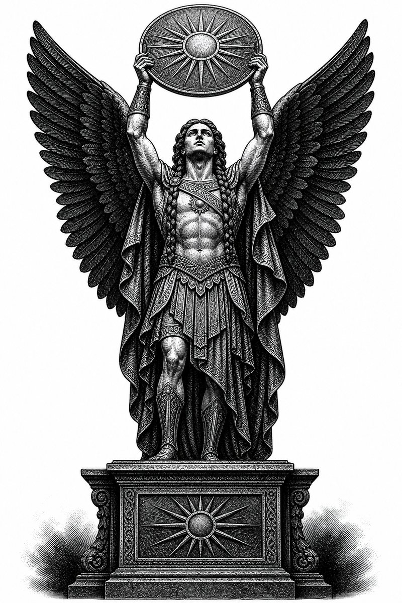 Shamsiel, a fallen Watcher of 1 Enoch — blackwork engraving