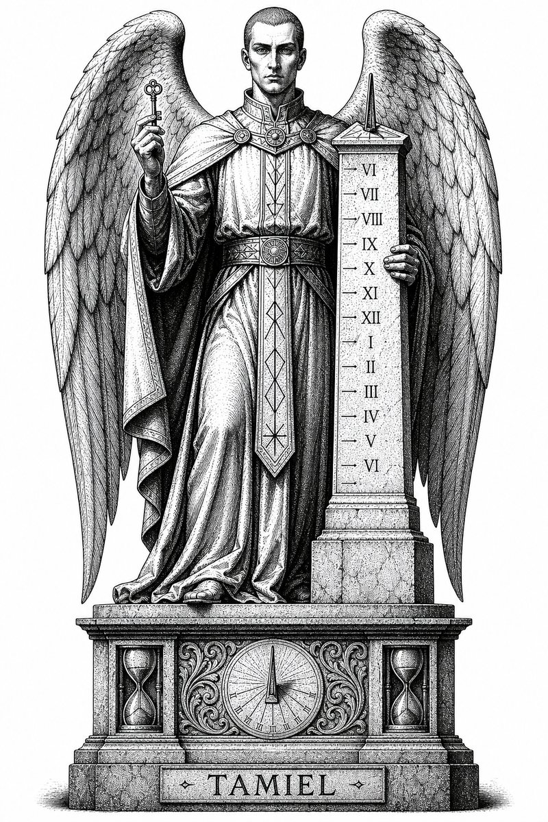 Tamiel, a fallen Watcher of 1 Enoch — blackwork engraving