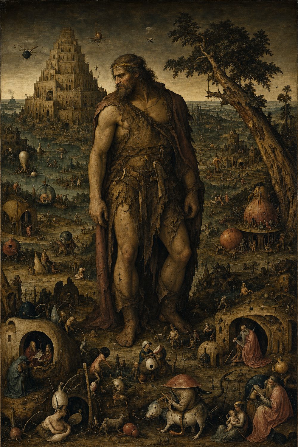 Gilgamesh named among the Giants — a Bosch-style painting of the doomed Nephilim