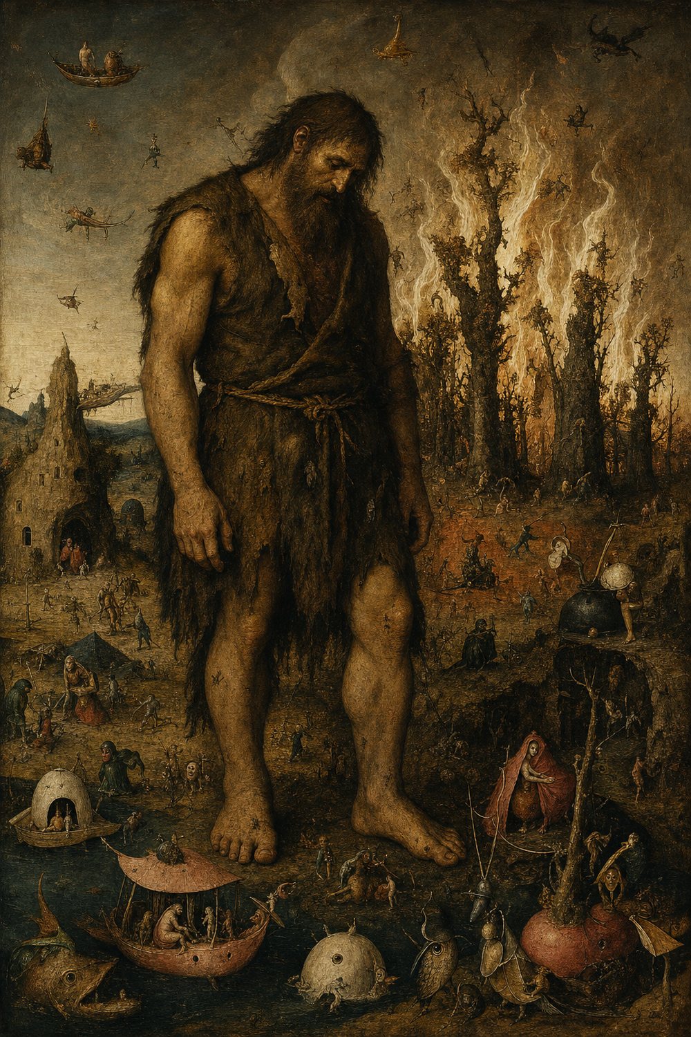 Hahyah, the quieter brother of Ohyah — a Bosch-style painting of the doomed Nephilim
