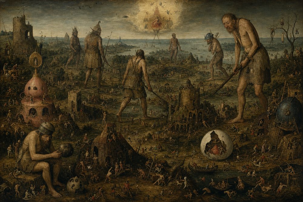 The doomed host of the Giants before the Flood — a Bosch-style painting of the Nephilim