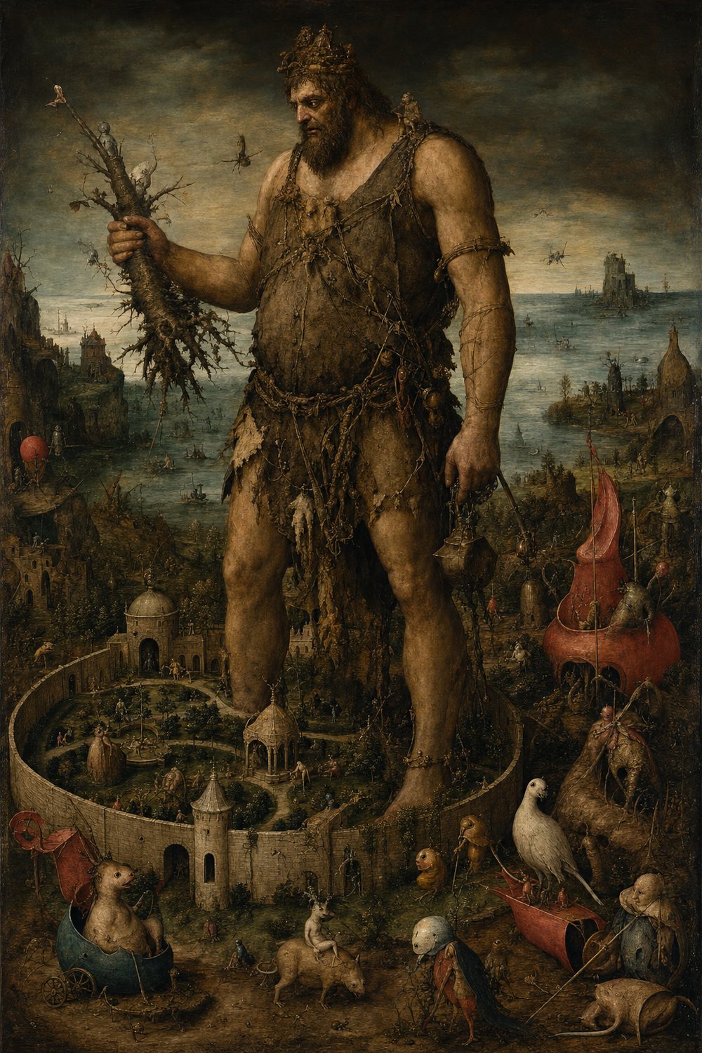 Ohyah, principal of the Giants and son of Semjaza — a Bosch-style painting of the doomed Nephilim